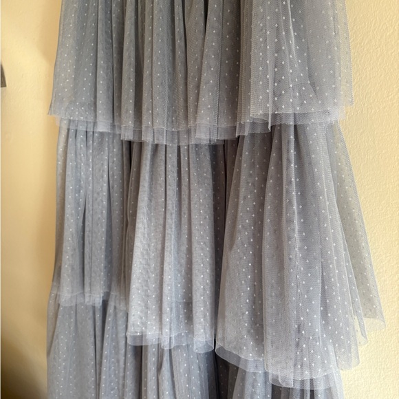 In Loom Gray Blue Tulle Tiered Midi Dress - Picture 7 of 11